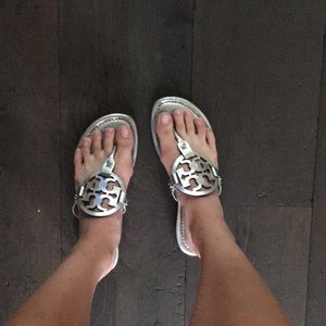 silver tory burch miller sandals